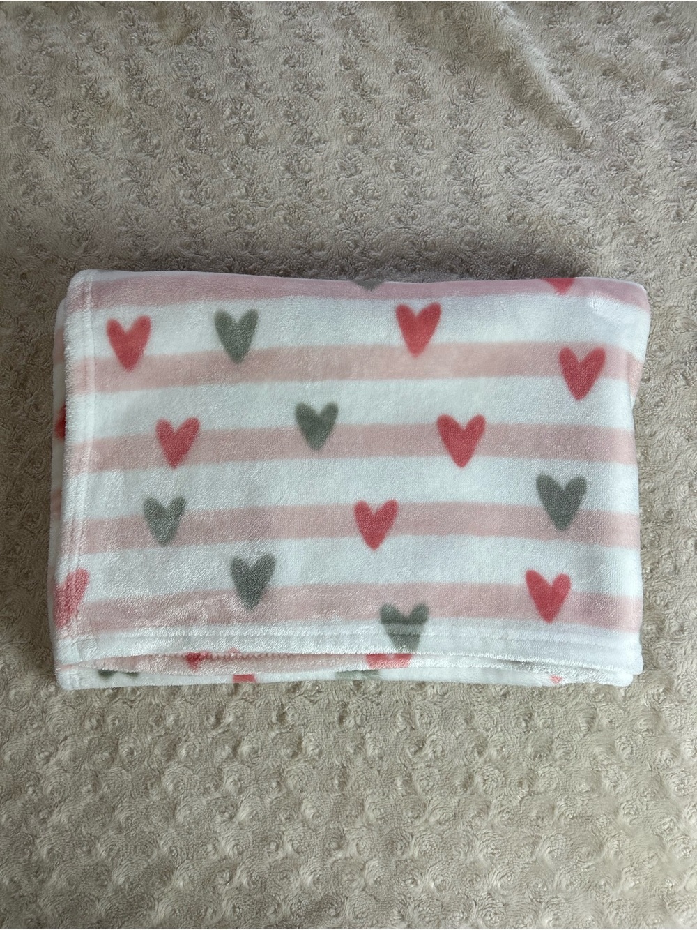 Baby Elements Pink Hearts Blanket White Stripes Gray Plush Soft Security Lovey